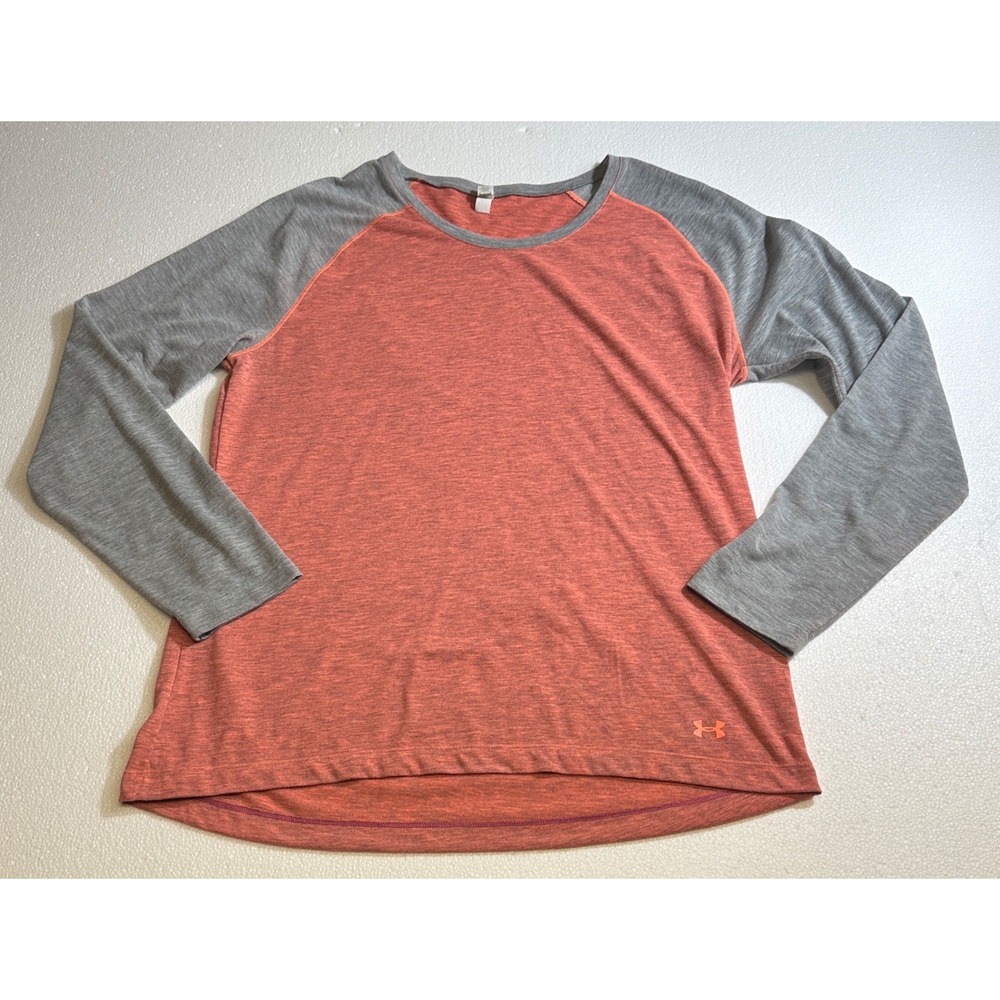 Under Armour HeatGear Womens XL Raglan‎ Long Sleeve Shirt Heathered Coral Grey